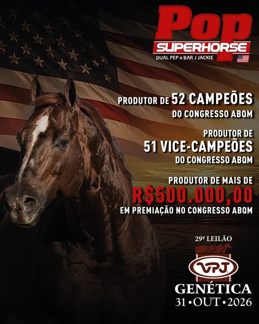 🏆 POP SUPER HORSE produziu 52 Campeões, 51 Vice-Campeões e mais de R$ 500.000,00 em premiação nas edições do CONGRESSO ABQM. 💰

⭐ Primeiro Super Horse e primeiro garanhão específic